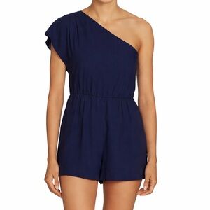 Alice + Olivia One Shoulder Navy Blue Romper